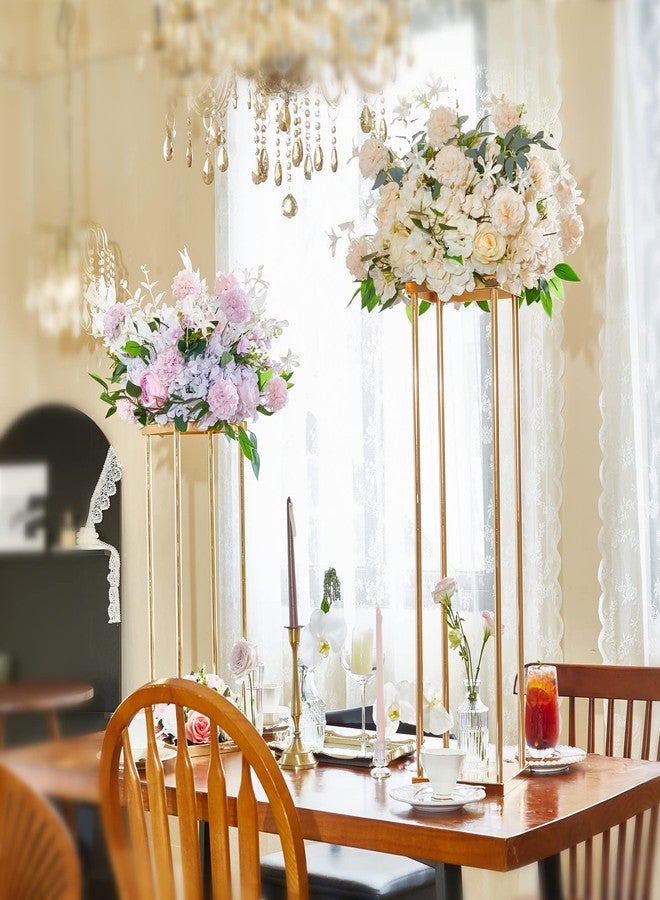 Bigsee 2pcs Centerpieces Wedding Gold Vases for Tables Geometric Metal Flower Display Stand, 31.5 Inch Tall High Floor Vase Column Flower Holder for Wedding Party Event Aisle Table Christmas Decorations - Image 3